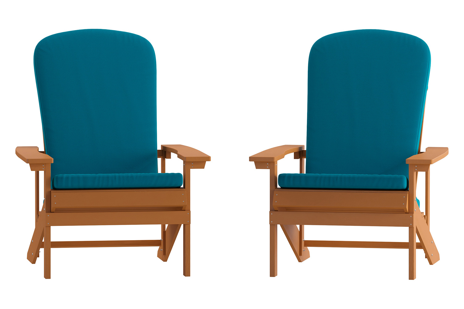 BLNK Charlestown All-Weather Poly Resin Wood Adirondack Chairs Set of 2 - Teak, with Teal Cushions