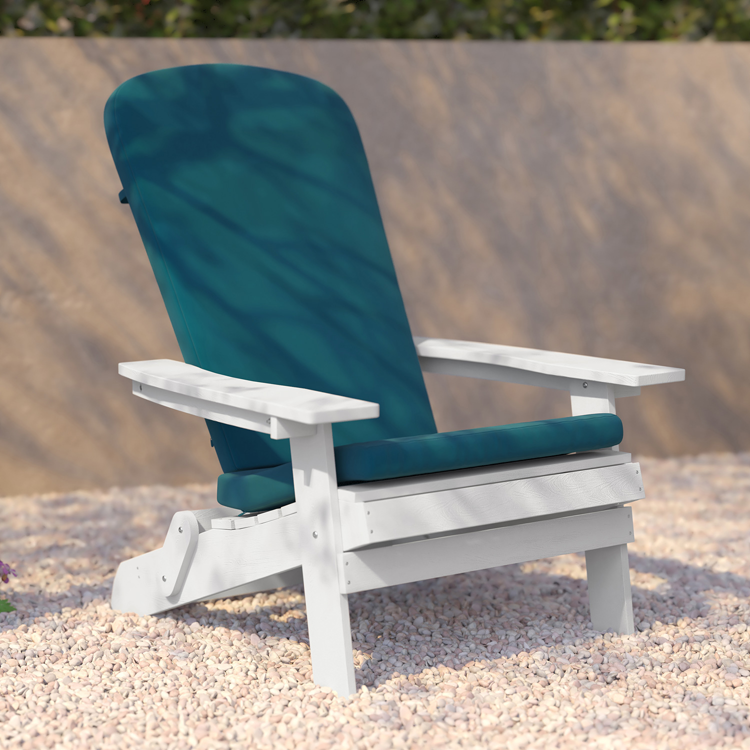 BLNK™ Charlestown All-Weather Poly Resin Folding Adirondack Chairs Set of 2 - White, with Teal Cushions