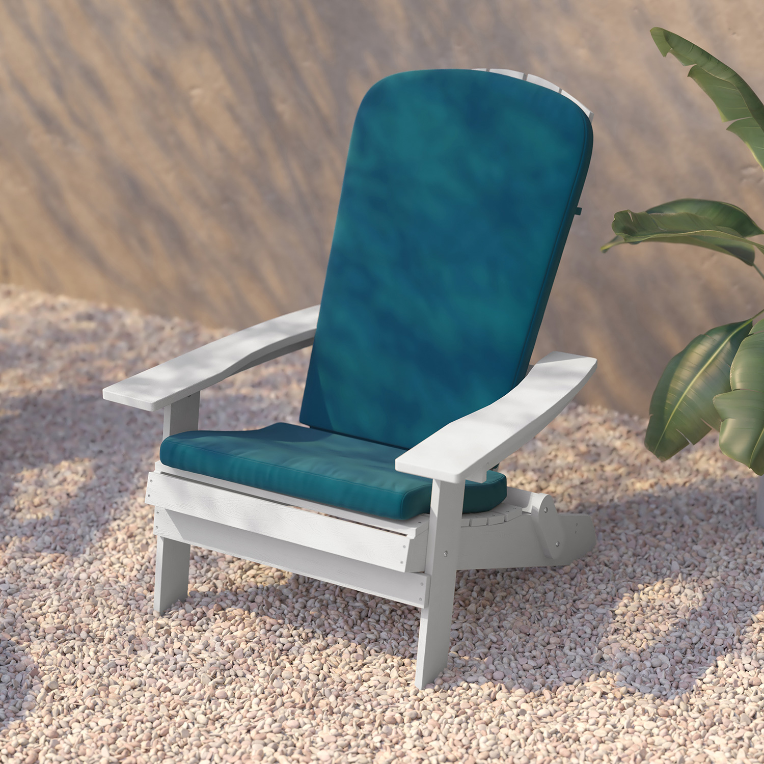 BLNK™ Charlestown All-Weather Poly Resin Folding Adirondack Chairs Set of 2 - White, with Teal Cushions