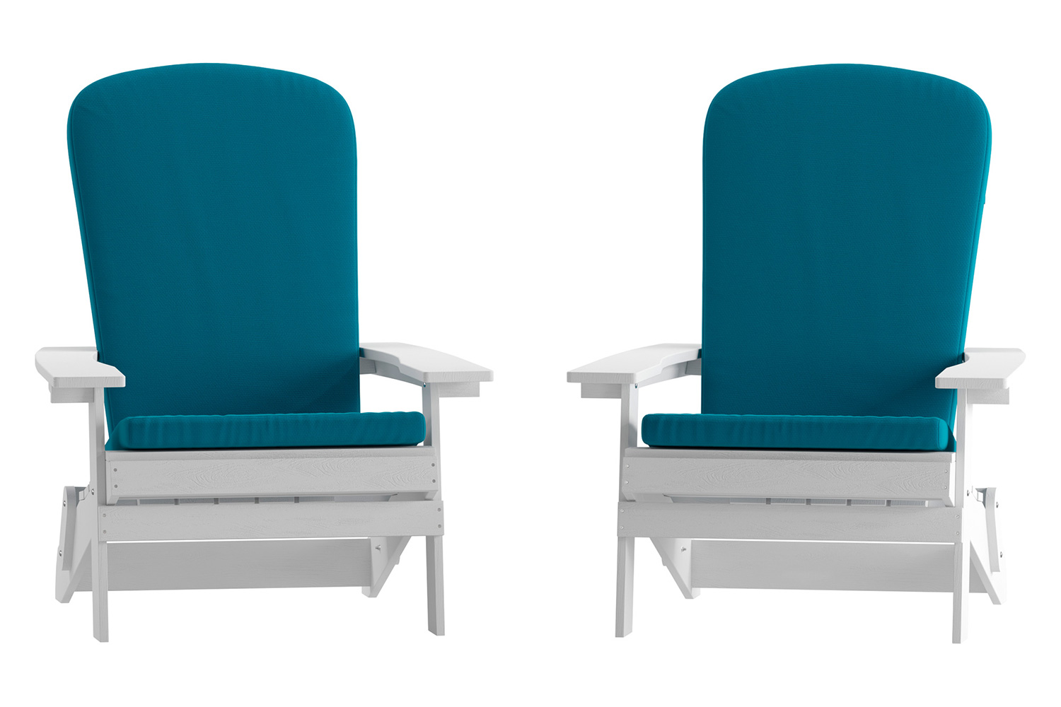 BLNK™ Charlestown All-Weather Poly Resin Folding Adirondack Chairs Set of 2 - White, with Teal Cushions