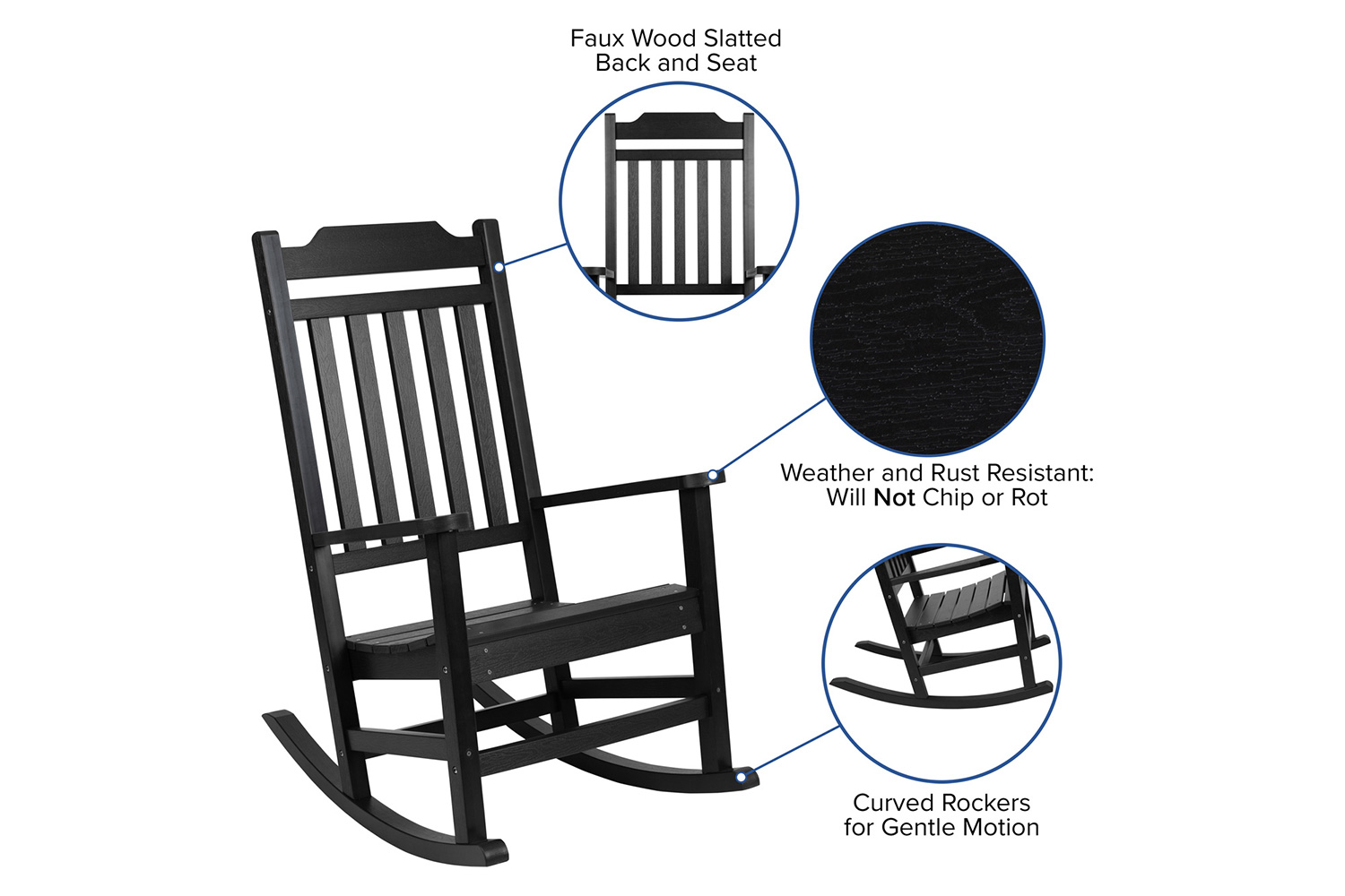 BLNK Winston All-Weather Faux Wood Rocking Chair Set of 2 - Black