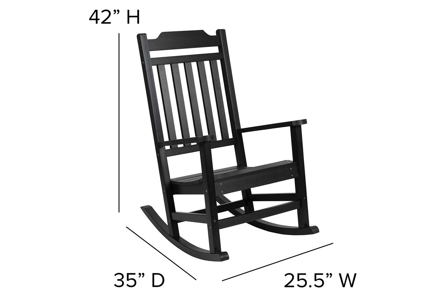 BLNK Winston All-Weather Faux Wood Rocking Chair Set of 2 - Black