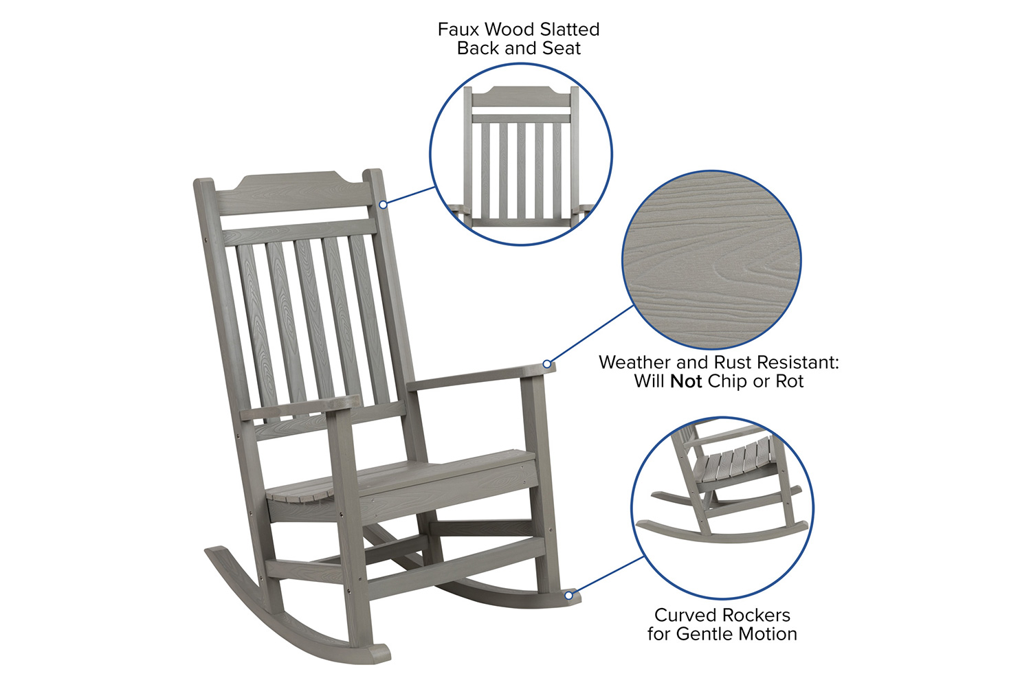 BLNK Winston All-Weather Faux Wood Rocking Chair Set of 2 - Gray