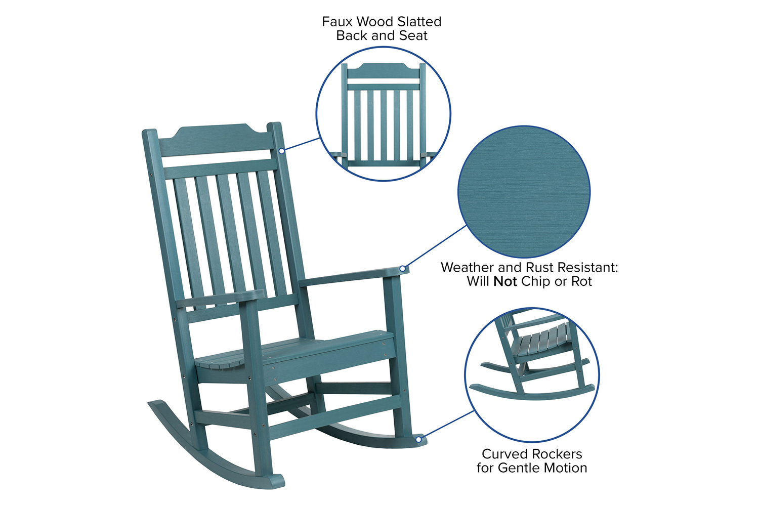 BLNK Winston All-Weather Faux Wood Rocking Chair Set of 2 - Teal