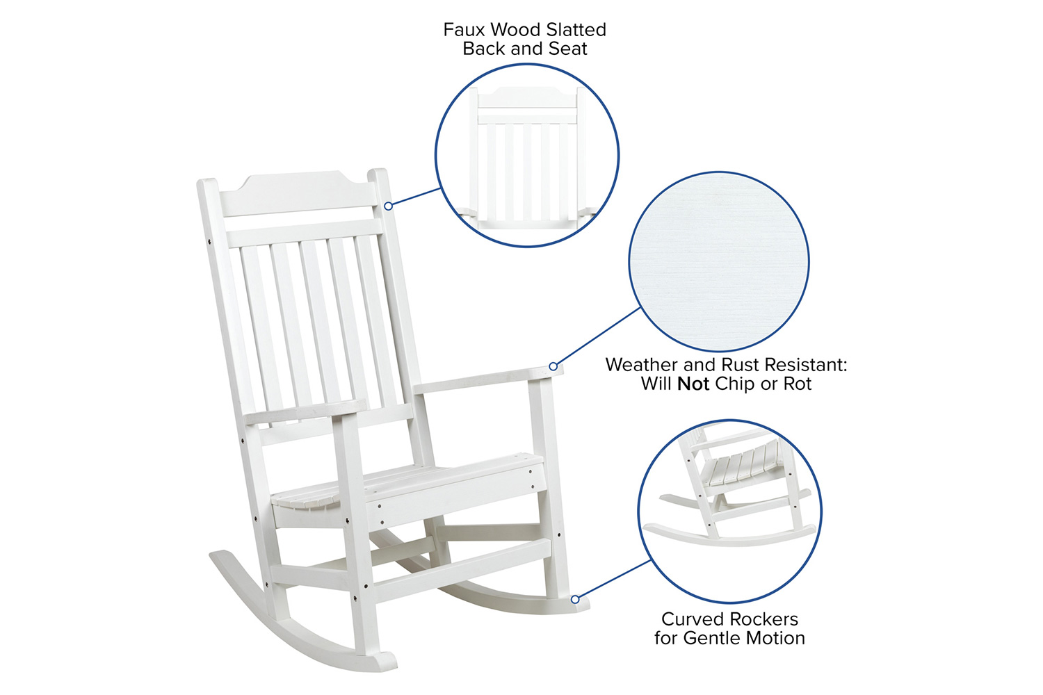 BLNK Winston All-Weather Faux Wood Rocking Chair Set of 2 - White