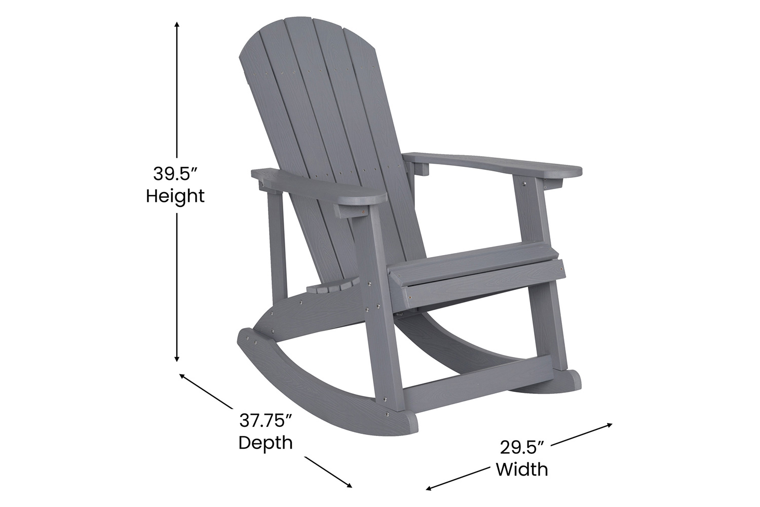 BLNK Savannah Poly Resin Wood All-Weather Adirondack Rocking Chairs with Blue Cushions for Deck, Porch, and Patio Set of 2 - Gray