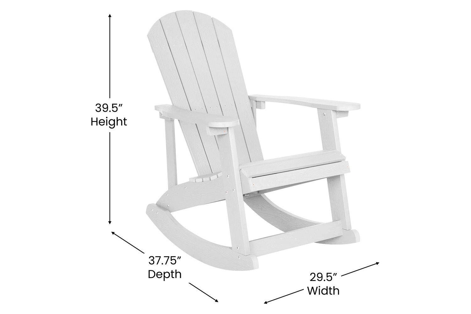 BLNK Savannah Poly Resin Wood All-Weather Adirondack Rocking Chairs with Gray Cushions for Deck, Porch, and Patio Set of 2 - White