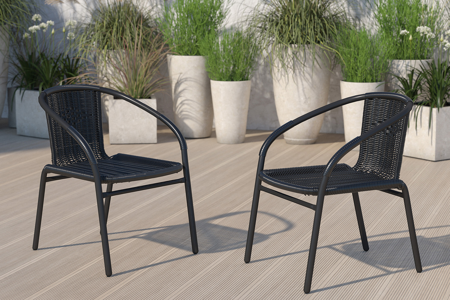 BLNK Lila Indoor-Outdoor Rattan Restaurant Stack Chair 2 Pack