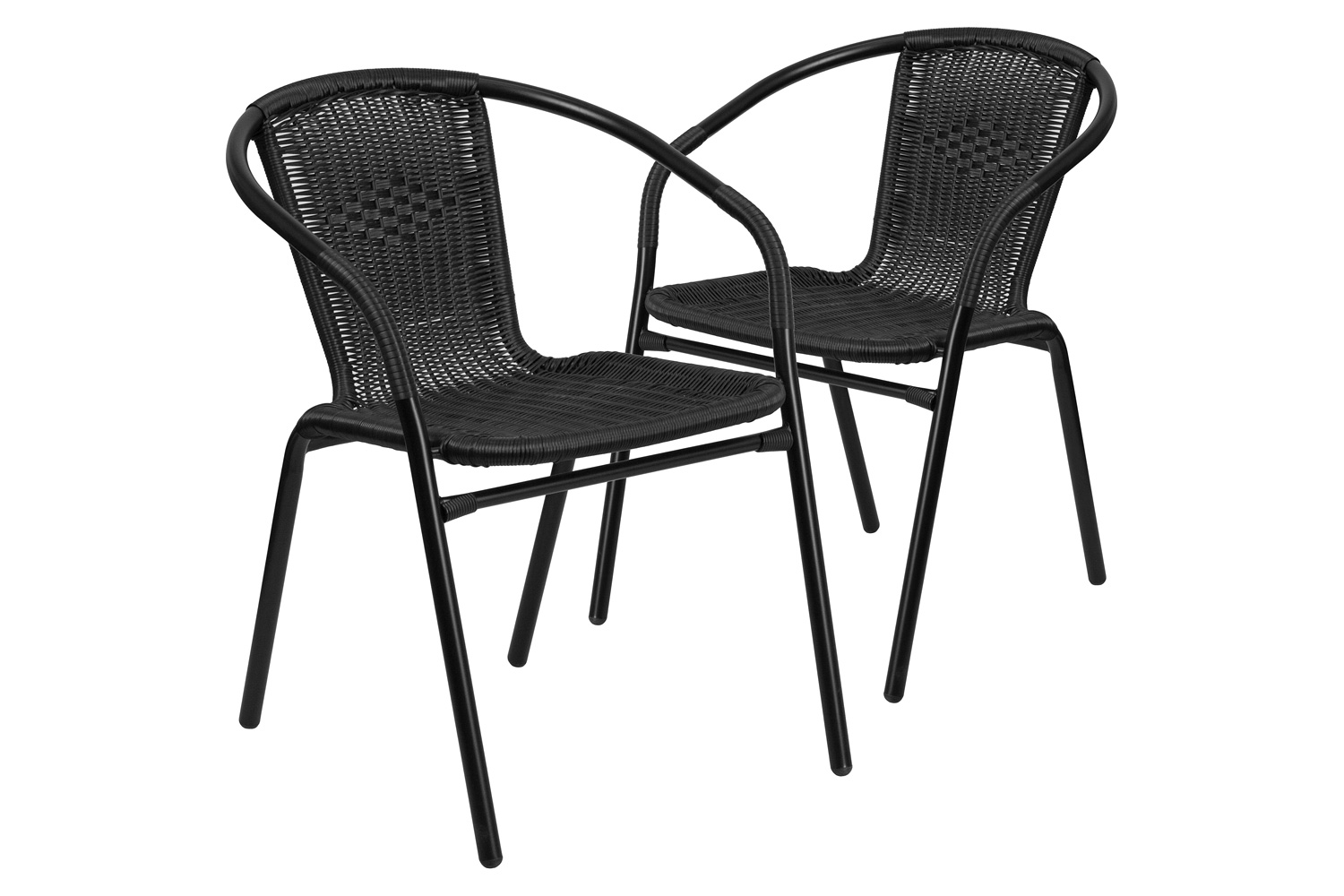 BLNK Lila Indoor-Outdoor Rattan Restaurant Stack Chair 2 Pack - Black