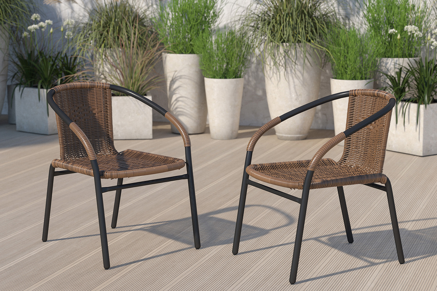 BLNK Lila Indoor-Outdoor Rattan Restaurant Stack Chair 2 Pack