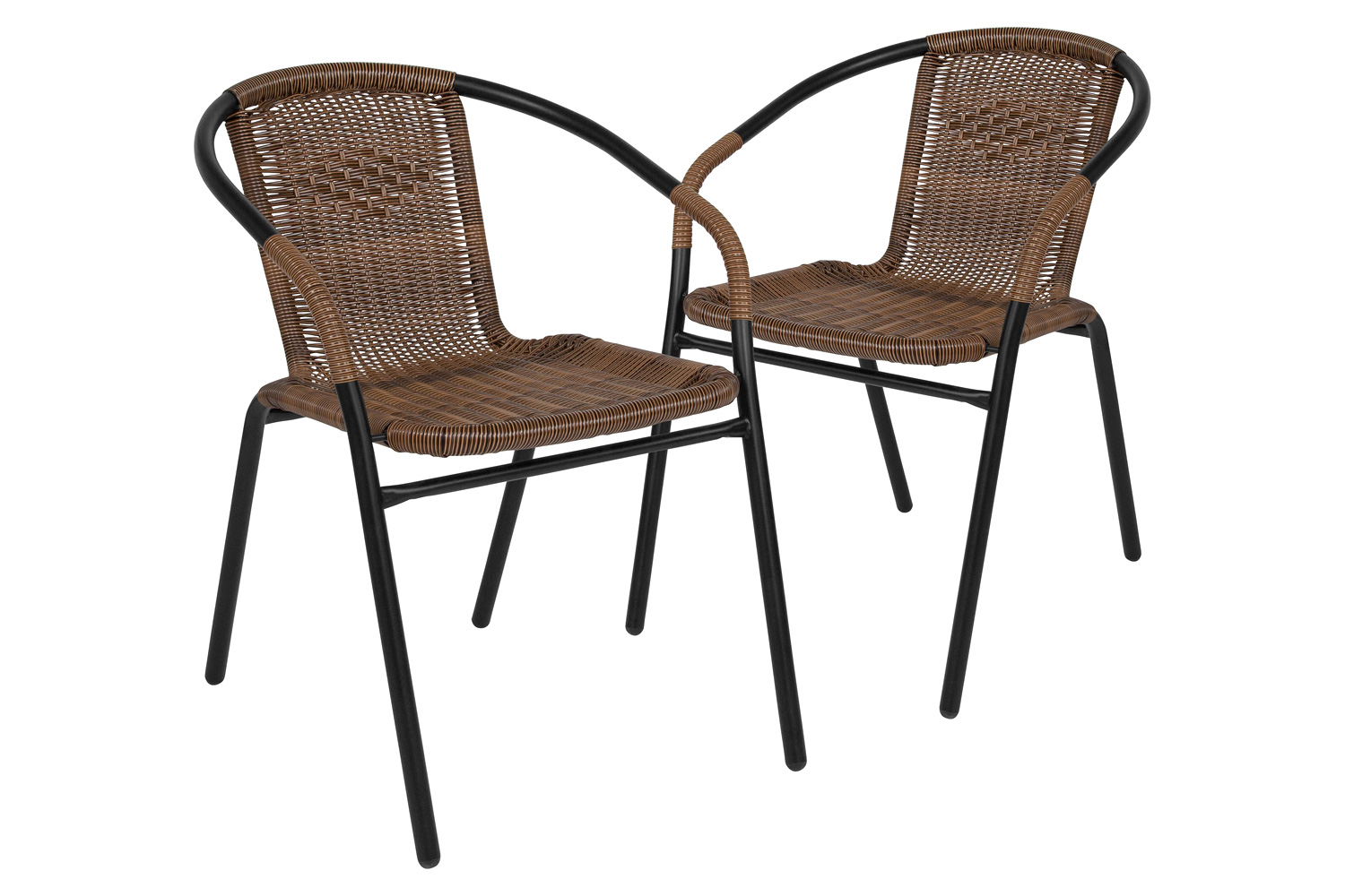 BLNK Lila Indoor-Outdoor Rattan Restaurant Stack Chair 2 Pack - Medium Brown