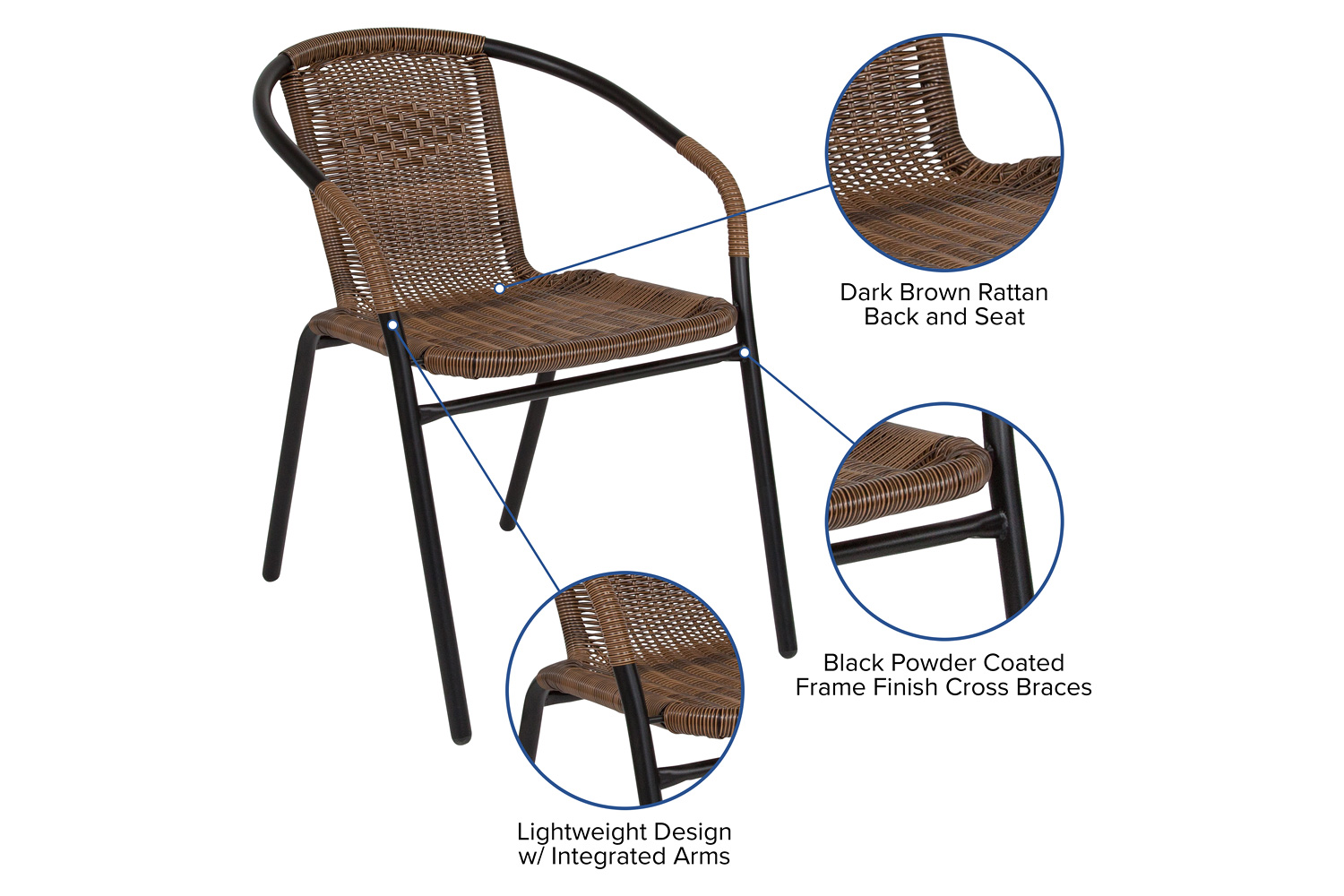 BLNK Lila Indoor-Outdoor Rattan Restaurant Stack Chair 2 Pack - Medium Brown