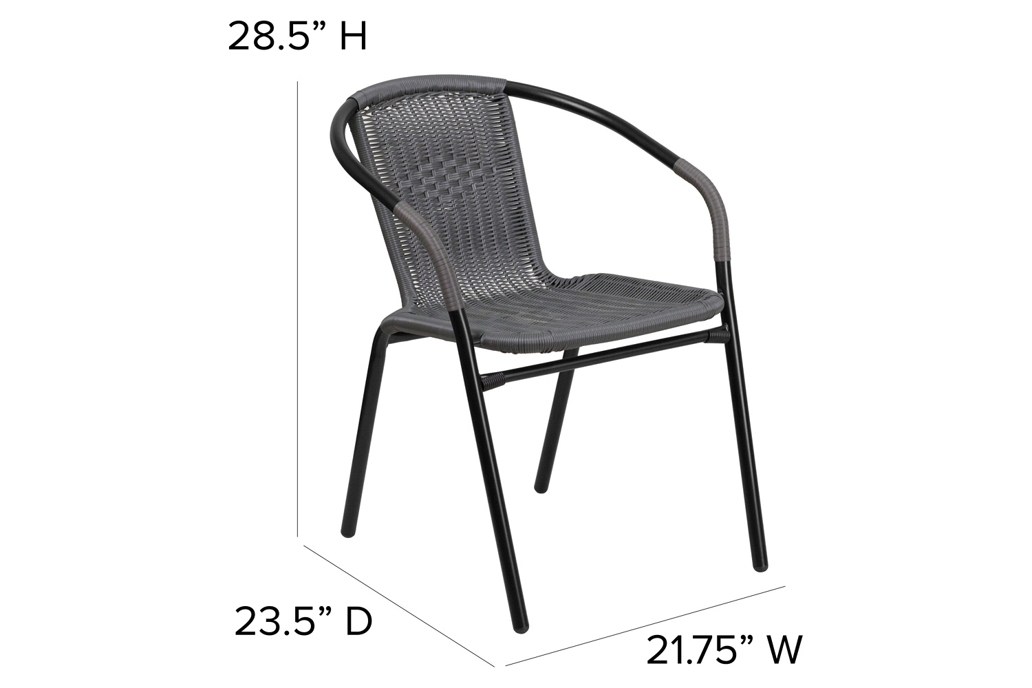 BLNK Lila Indoor-Outdoor Rattan Restaurant Stack Chair 2 Pack - Gray