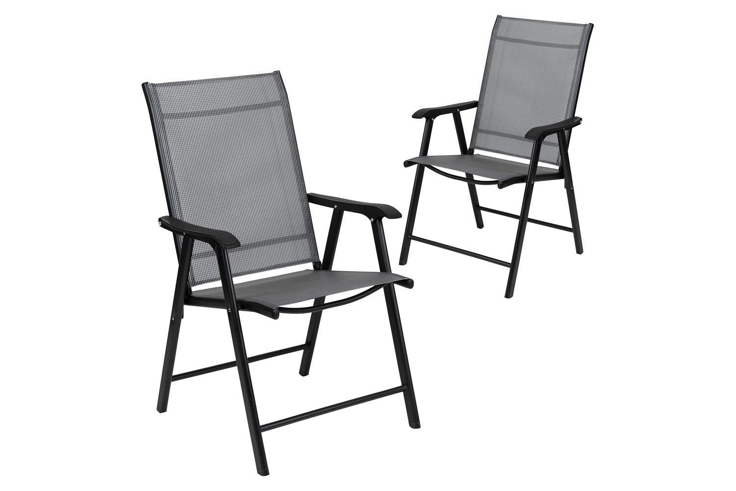 BLNK - Paladin Gray Outdoor Folding Patio Sling Chair with Black Frame (2 Pack)