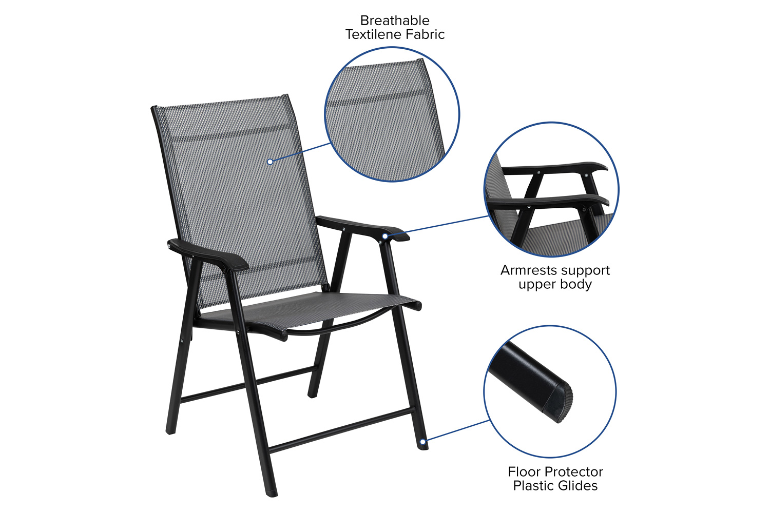 BLNK - Paladin Gray Outdoor Folding Patio Sling Chair with Black Frame (2 Pack)