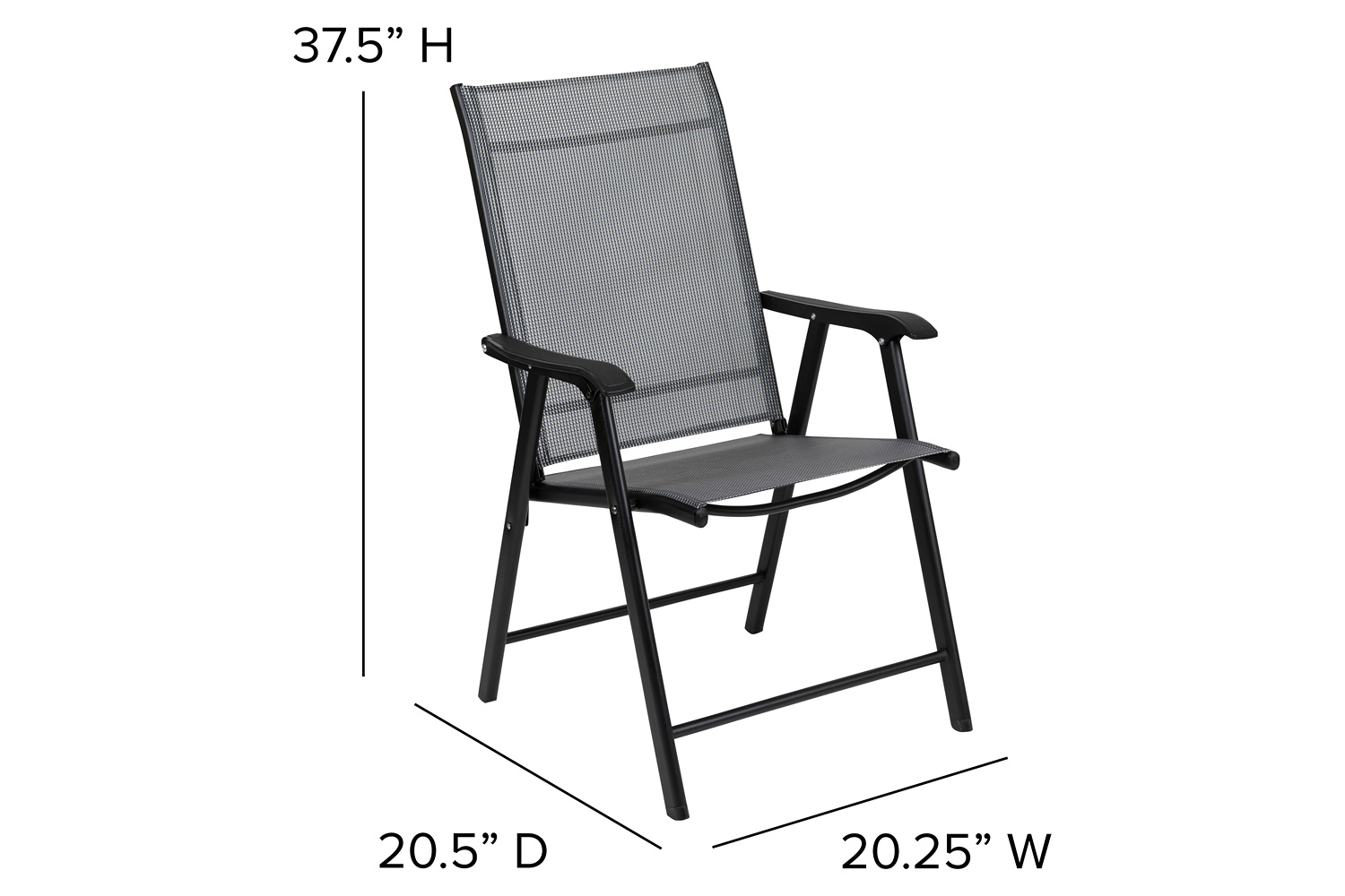 BLNK - Paladin Gray Outdoor Folding Patio Sling Chair with Black Frame (2 Pack)