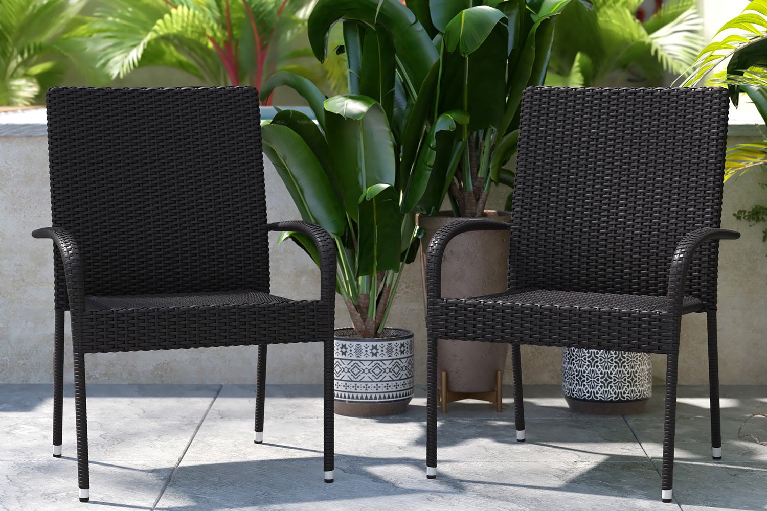 BLNK - Maxim Stackable Indoor-Outdoor Wicker Dining Chairs with Arms Set of 2