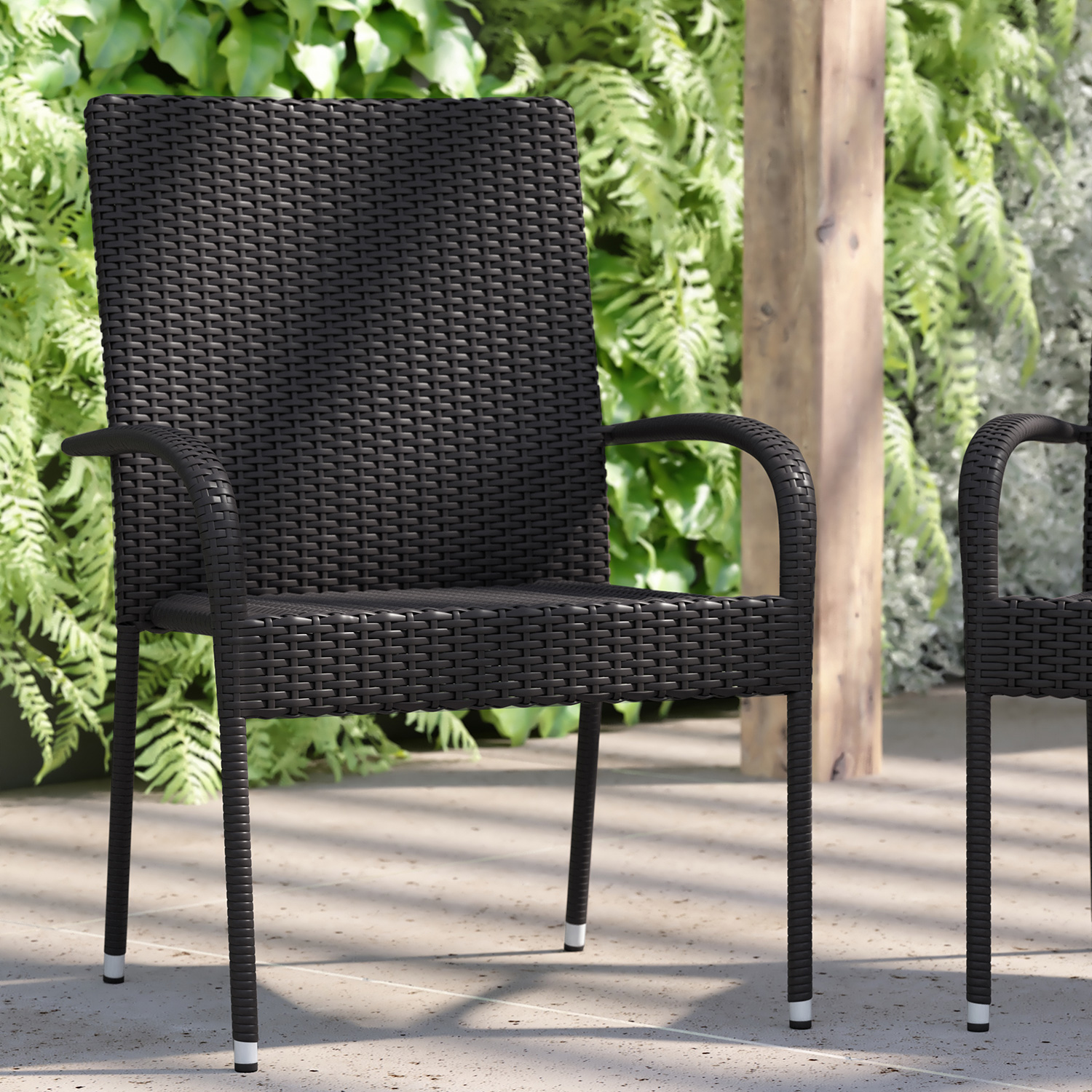 BLNK Maxim Stackable Indoor-Outdoor Wicker Dining Chairs with Arms Set of 2 - Black