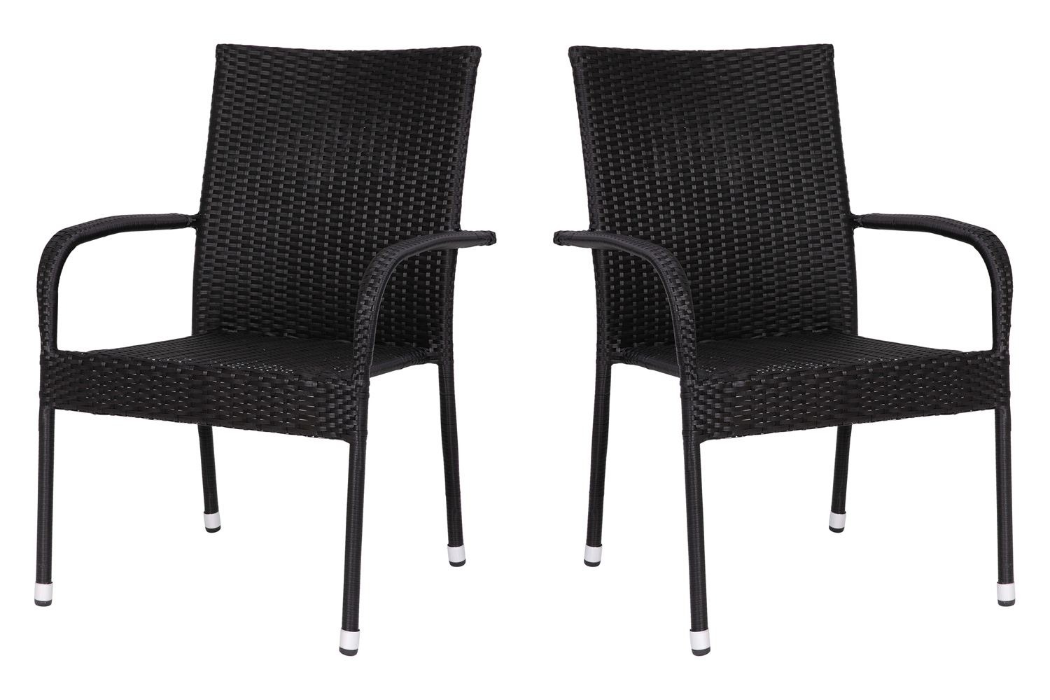 BLNK Maxim Stackable Indoor-Outdoor Wicker Dining Chairs with Arms Set of 2 - Black