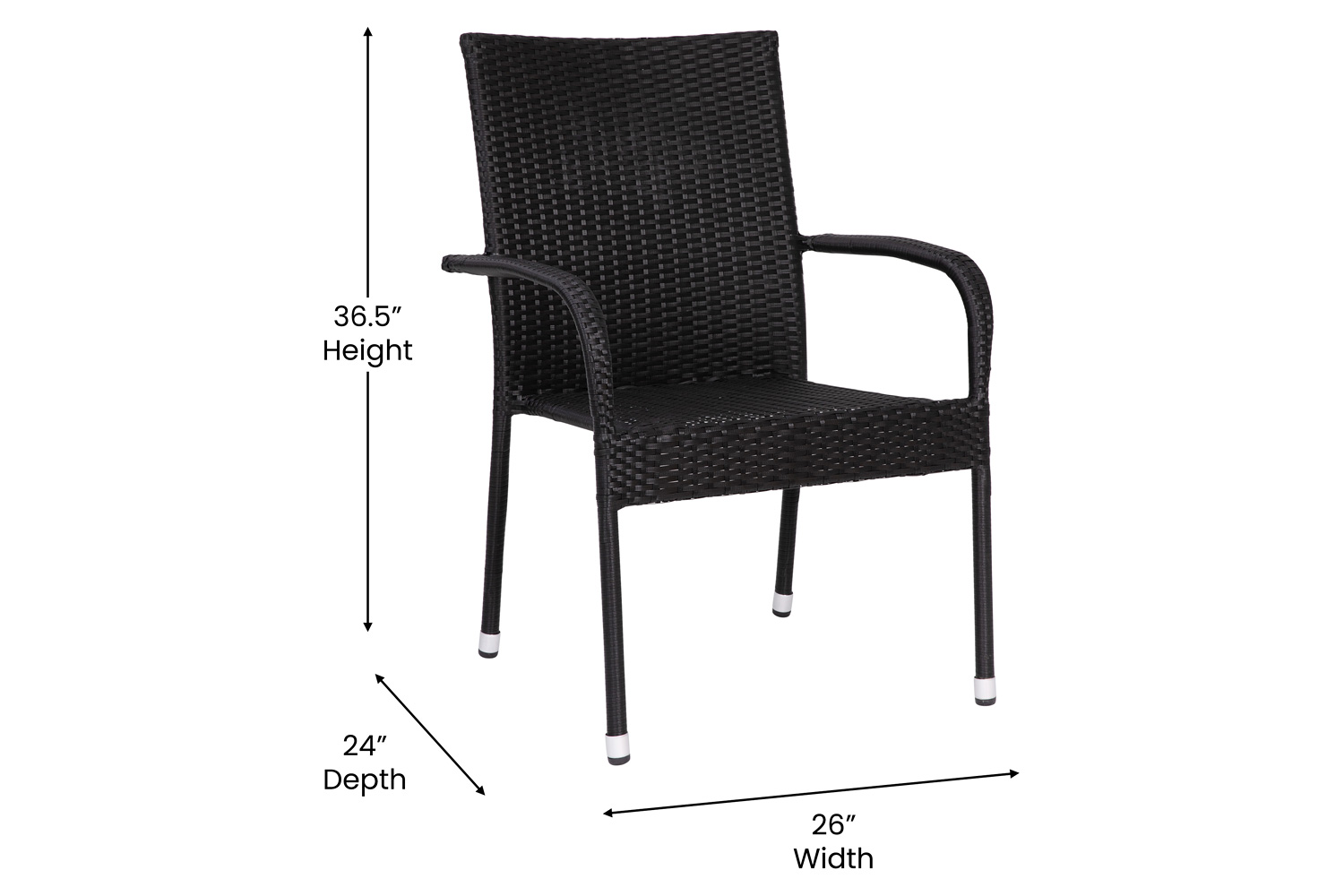 BLNK Maxim Stackable Indoor-Outdoor Wicker Dining Chairs with Arms Set of 2 - Black