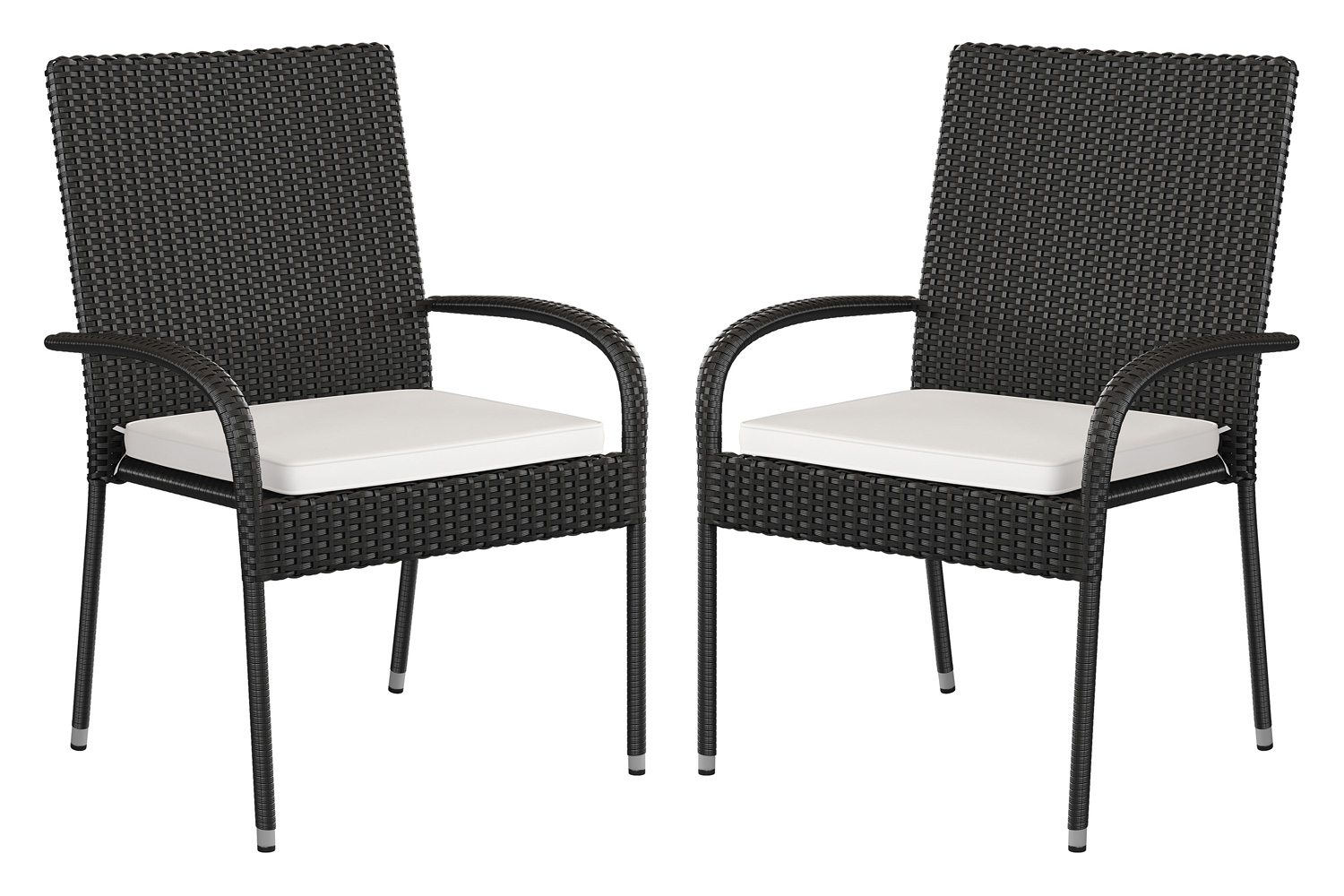 BLNK Maxim Stackable Indoor-Outdoor Wicker Dining Chairs with Cream Seat Cushions Set of 2 - Black