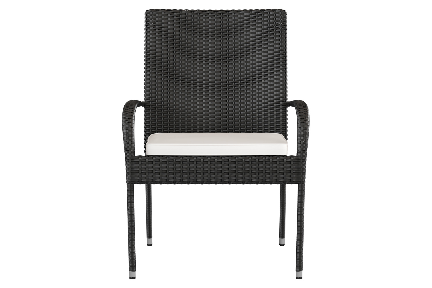 BLNK Maxim Stackable Indoor-Outdoor Wicker Dining Chairs with Cream Seat Cushions Set of 2 - Black