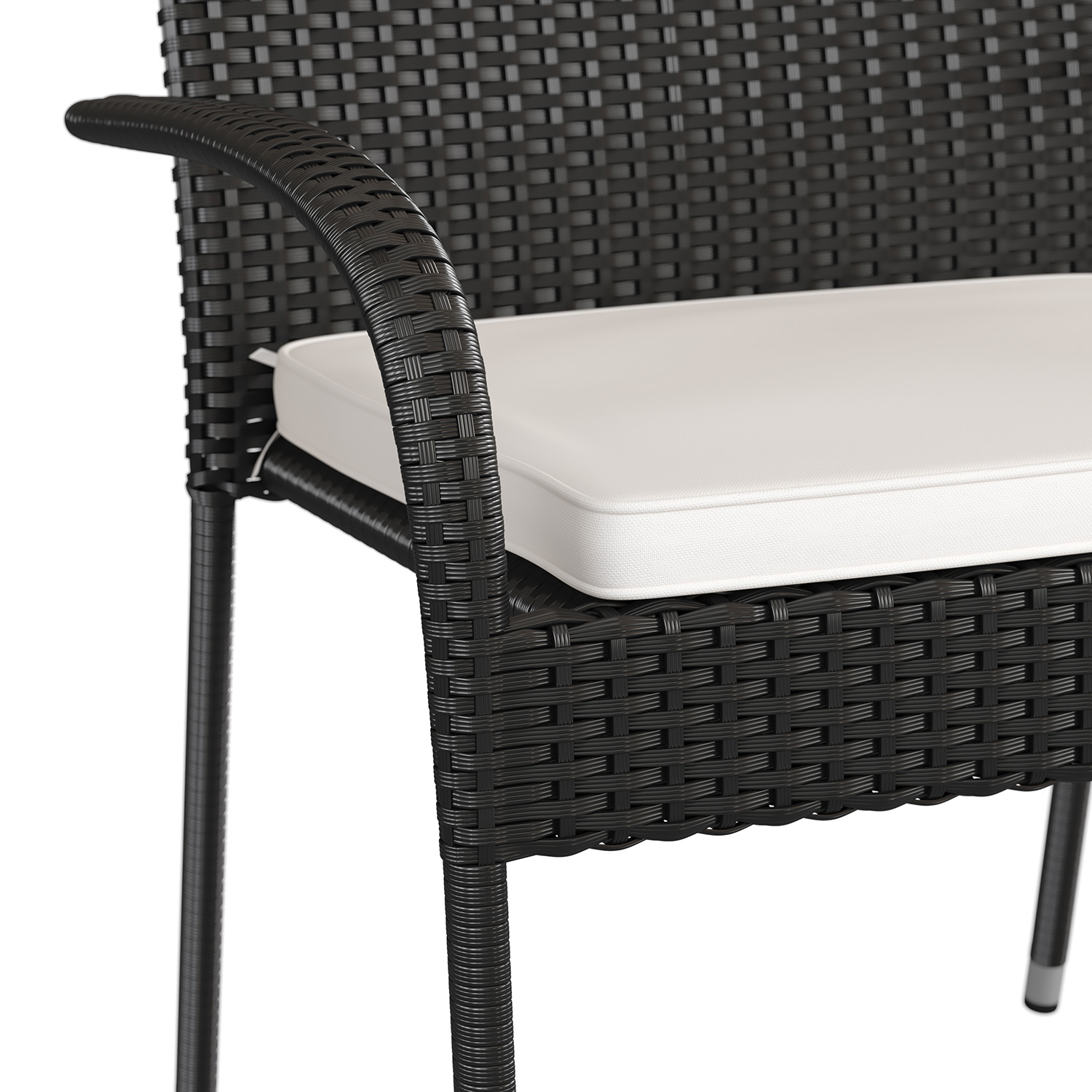 BLNK Maxim Stackable Indoor-Outdoor Wicker Dining Chairs with Cream Seat Cushions Set of 2 - Black