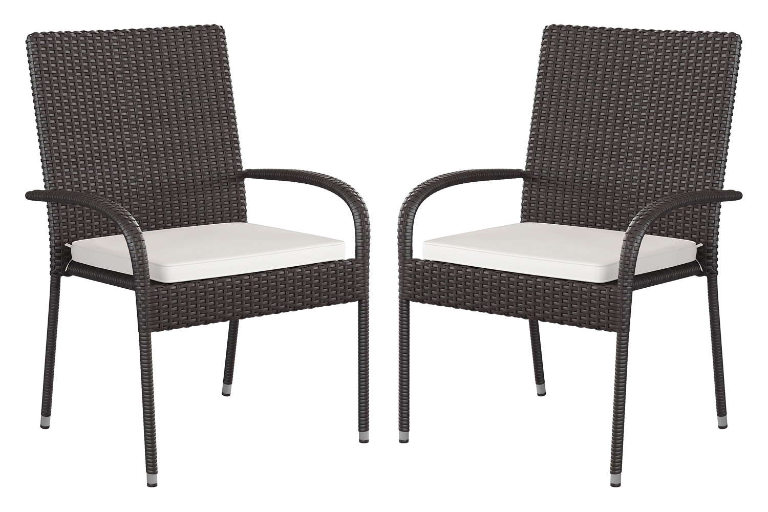 BLNK Maxim Stackable Indoor-Outdoor Wicker Dining Chairs with Cream Seat Cushions Set of 2 - Espresso