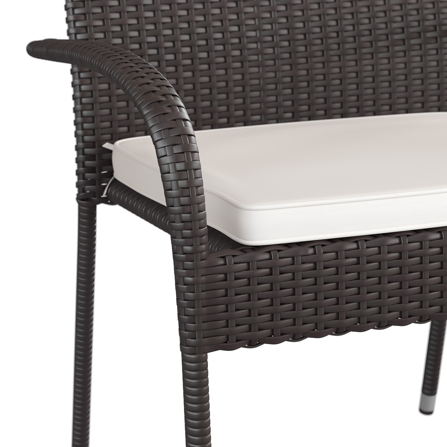 BLNK Maxim Stackable Indoor-Outdoor Wicker Dining Chairs with Cream Seat Cushions Set of 2 - Espresso