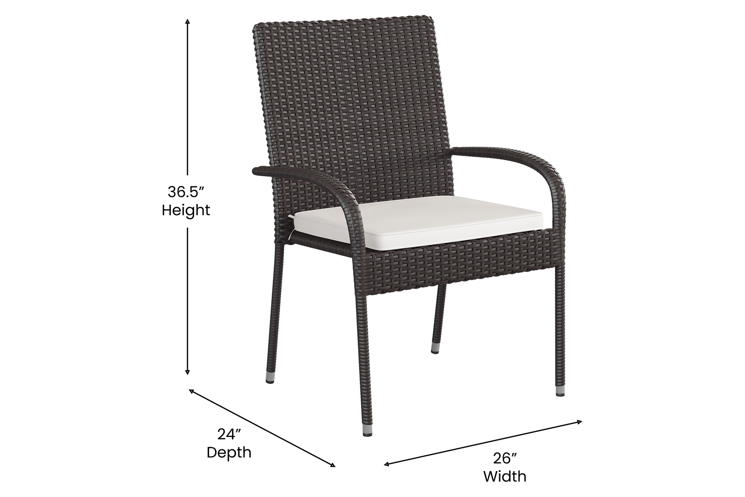 BLNK Maxim Stackable Indoor-Outdoor Wicker Dining Chairs with Cream Seat Cushions Set of 2 - Espresso