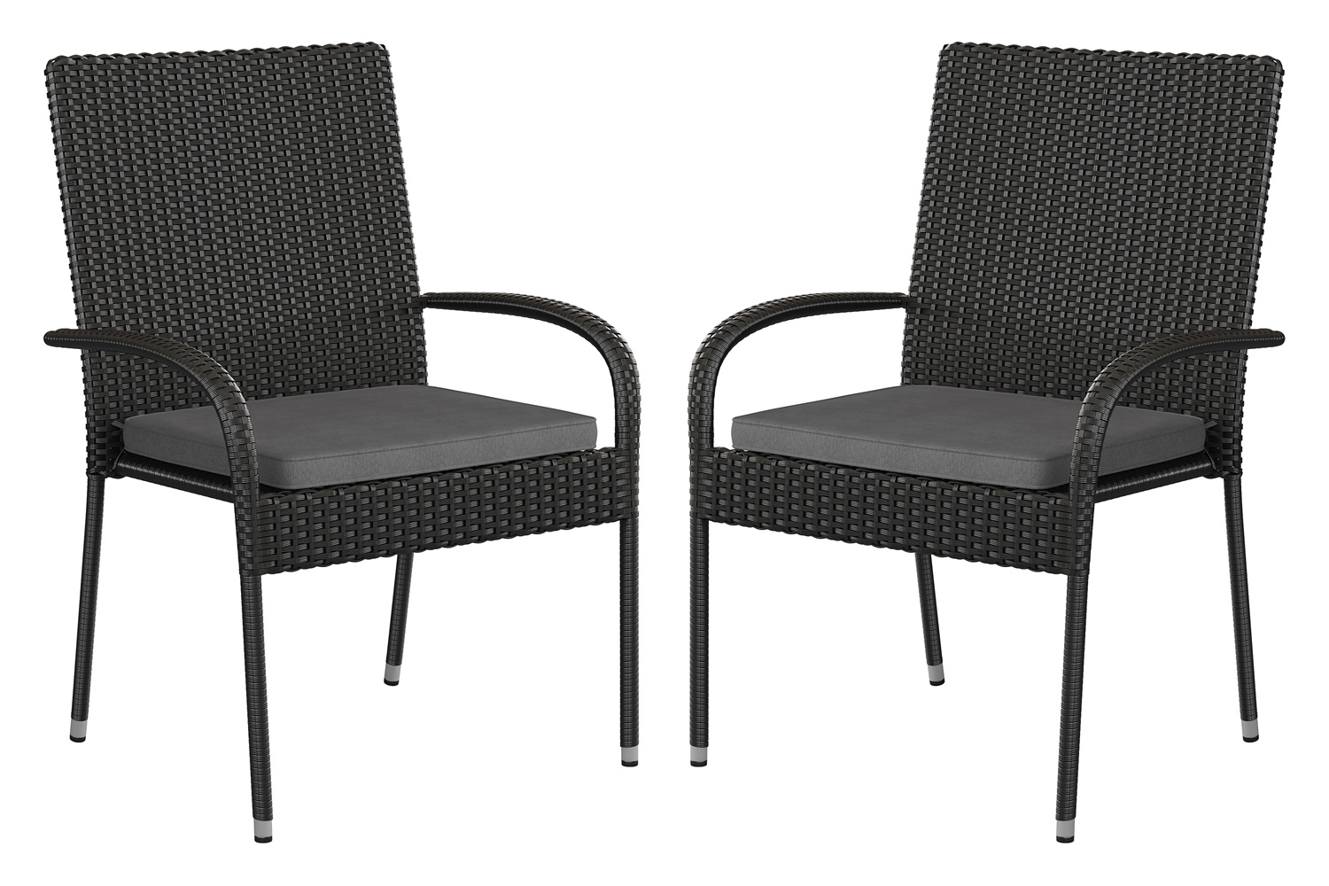 BLNK - Maxim Stackable Indoor-Outdoor Wicker Dining Chairs with Gray Seat Cushions Set of 2