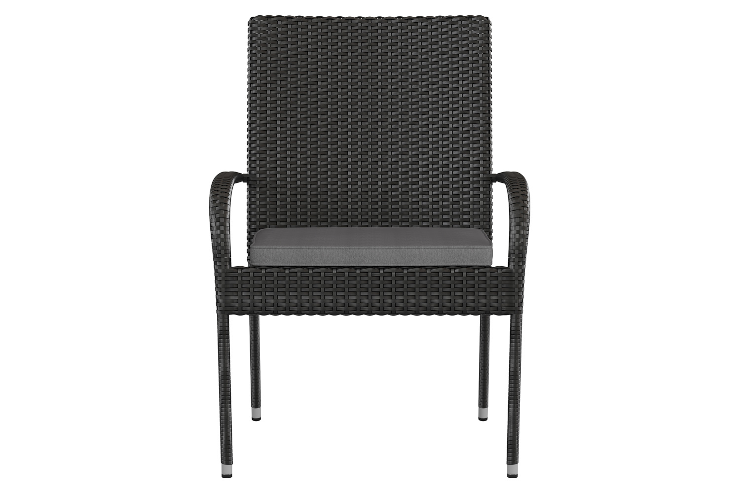 BLNK - Maxim Stackable Indoor-Outdoor Wicker Dining Chairs with Gray Seat Cushions Set of 2