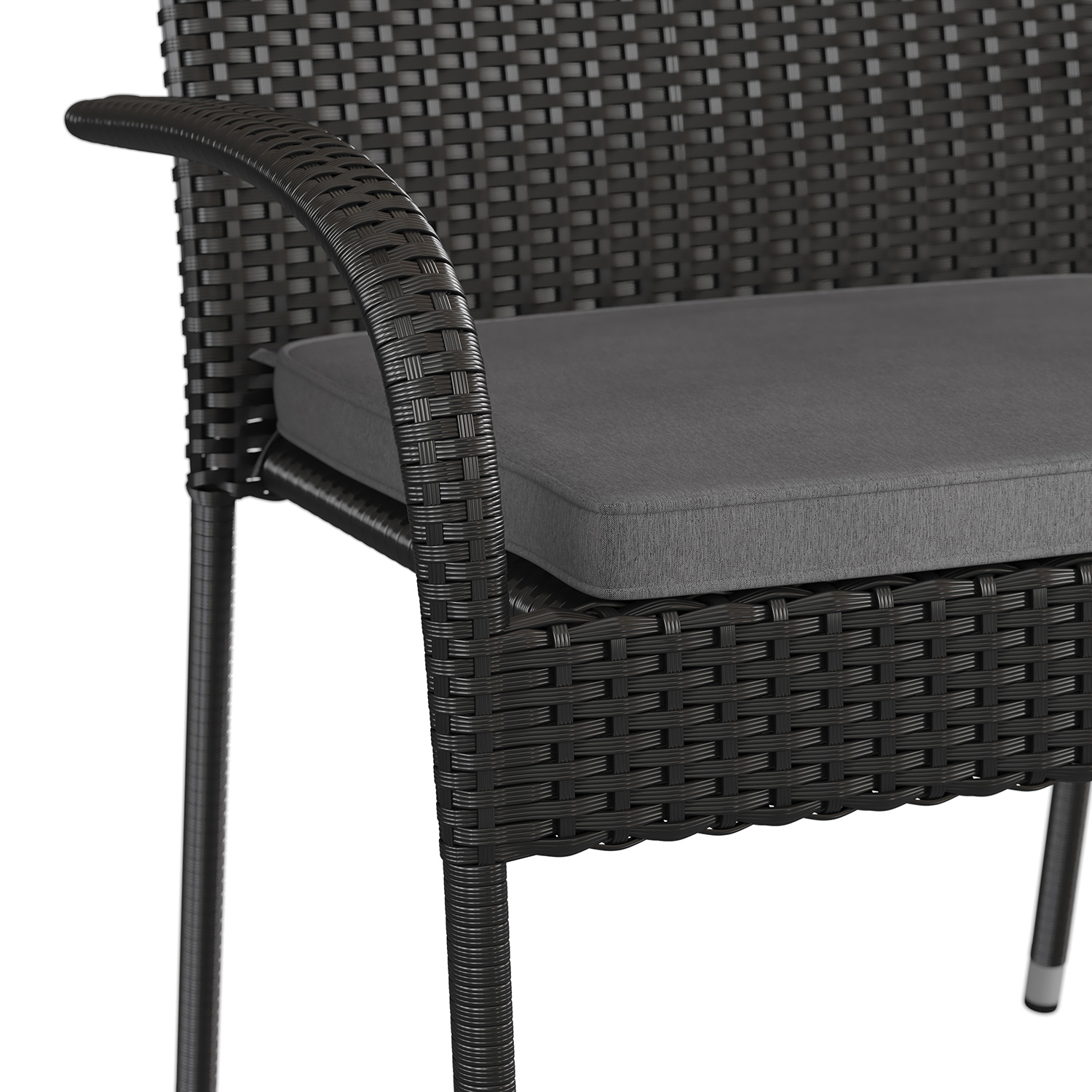 BLNK - Maxim Stackable Indoor-Outdoor Wicker Dining Chairs with Gray Seat Cushions Set of 2