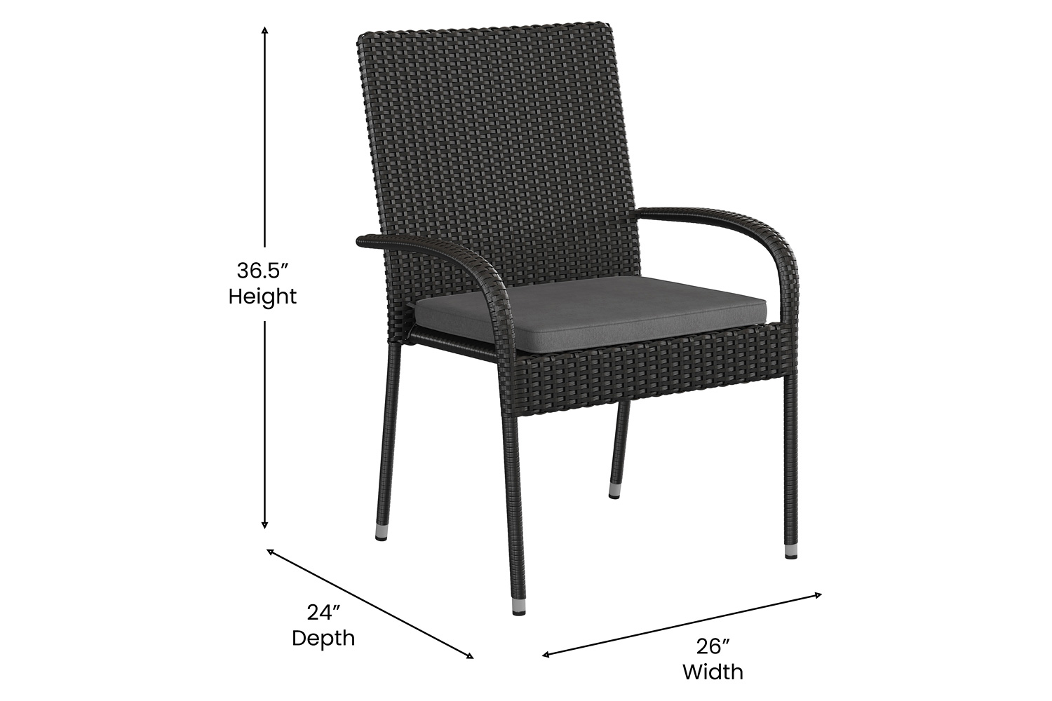 BLNK - Maxim Stackable Indoor-Outdoor Wicker Dining Chairs with Gray Seat Cushions Set of 2