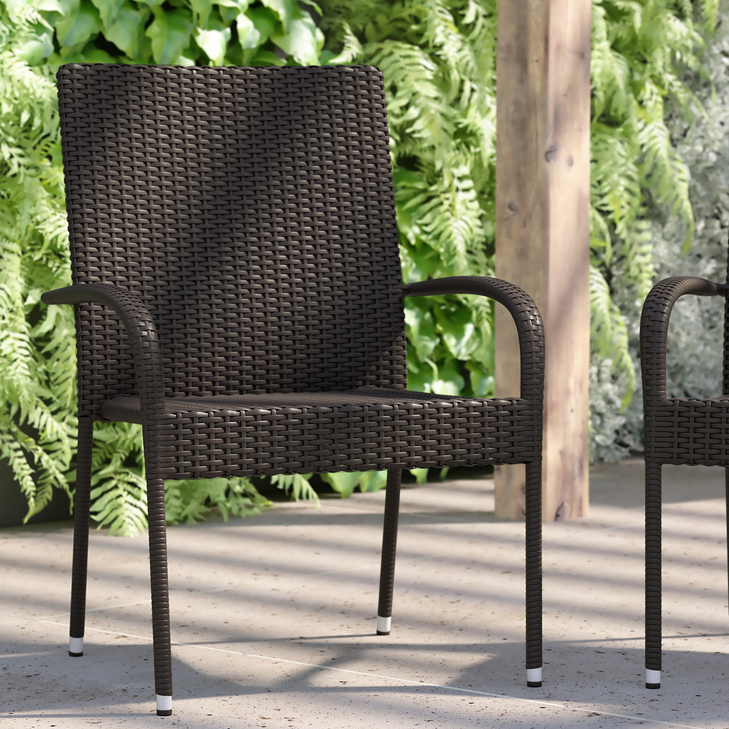 BLNK Maxim Stackable Indoor-Outdoor Wicker Dining Chairs with Arms Set of 2 - Espresso