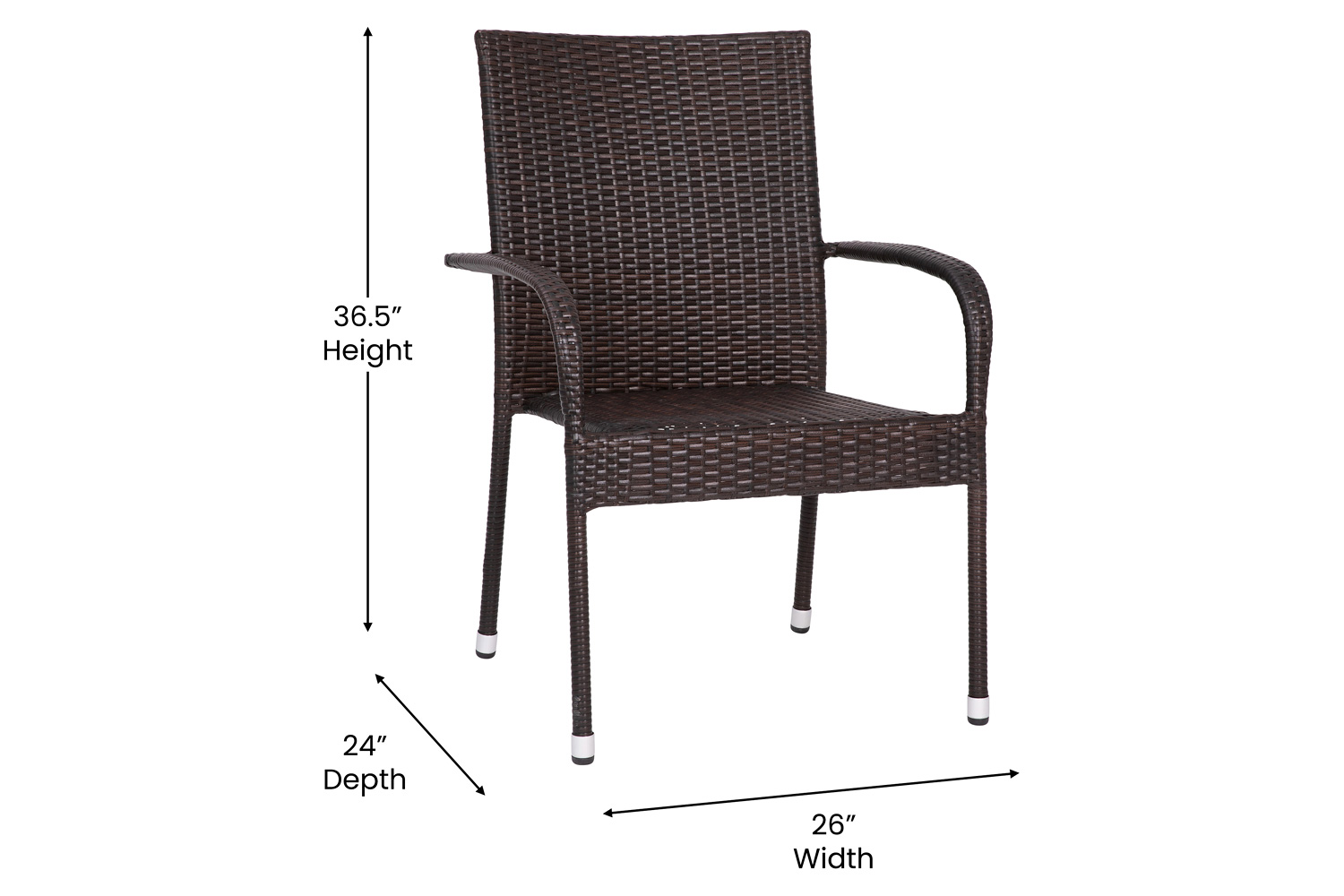 BLNK Maxim Stackable Indoor-Outdoor Wicker Dining Chairs with Arms Set of 2 - Espresso