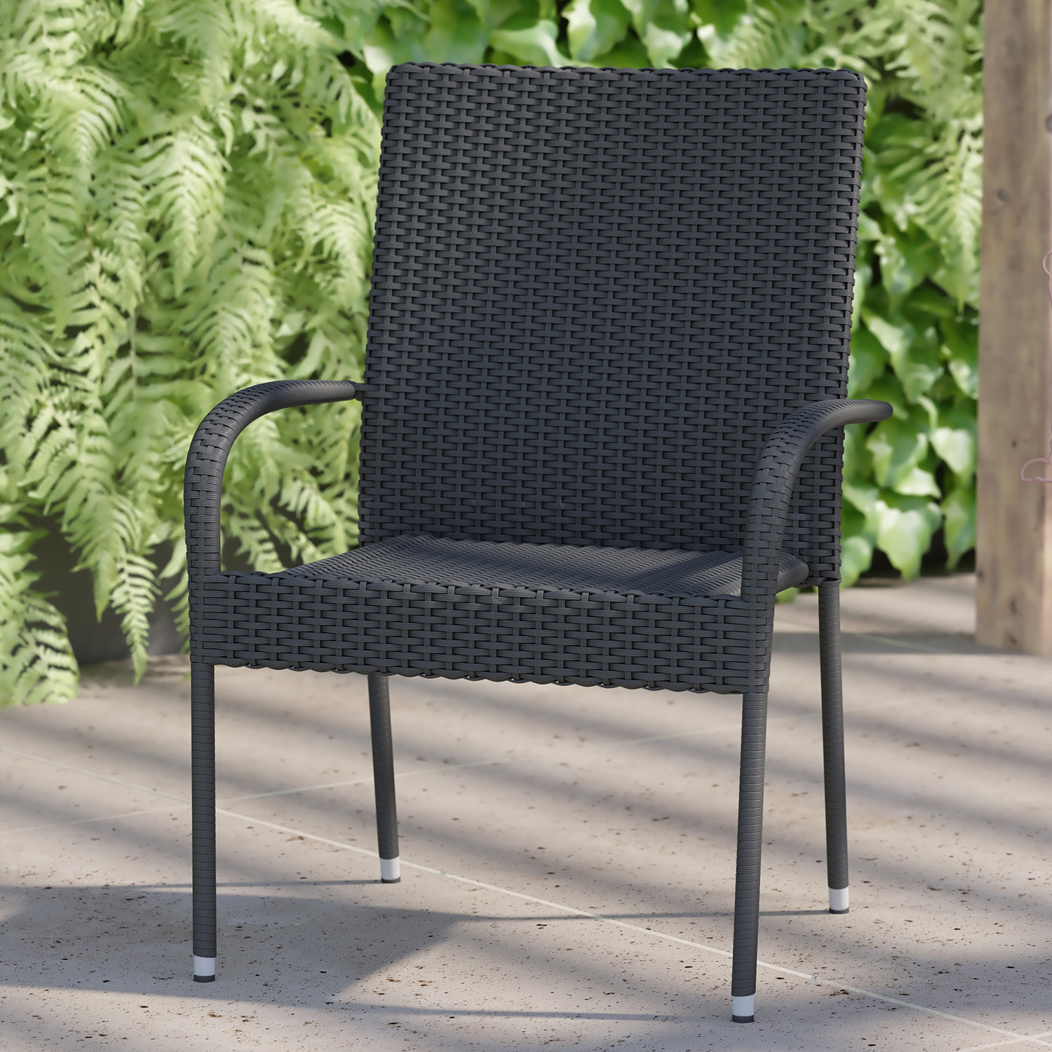 BLNK Maxim Stackable Indoor-Outdoor Wicker Dining Chairs with Arms Set of 2 - Gray