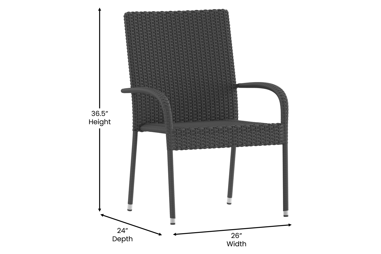 BLNK Maxim Stackable Indoor-Outdoor Wicker Dining Chairs with Arms Set of 2 - Gray