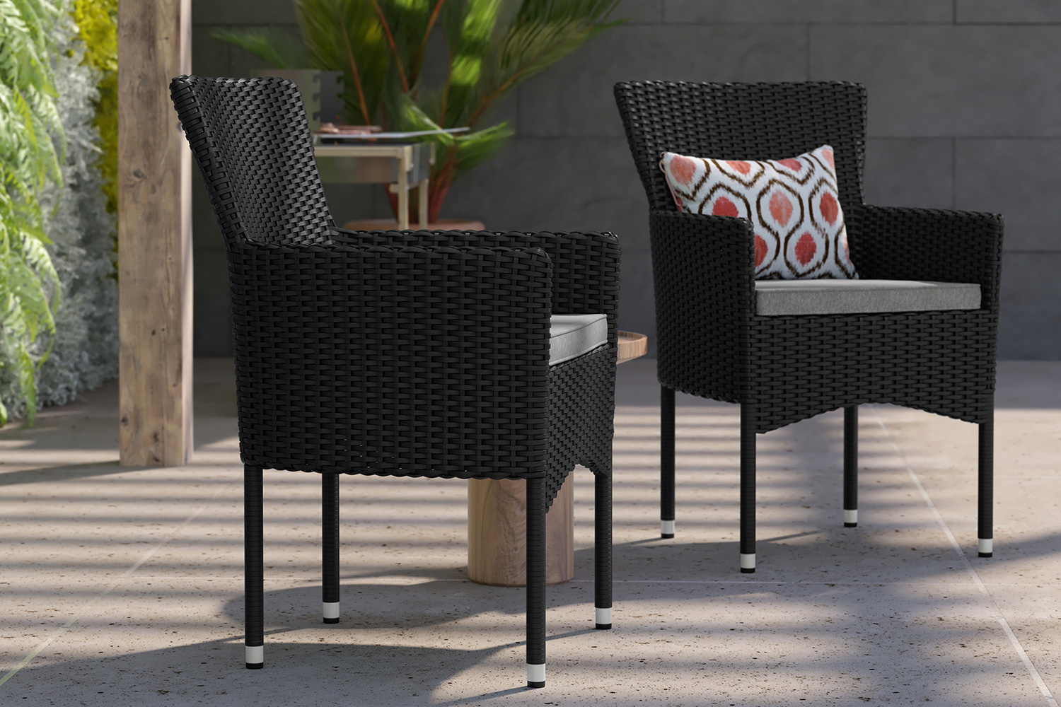 BLNK Maxim Modern Wicker Patio Arm Chairs Set of 2 - Black/Gray