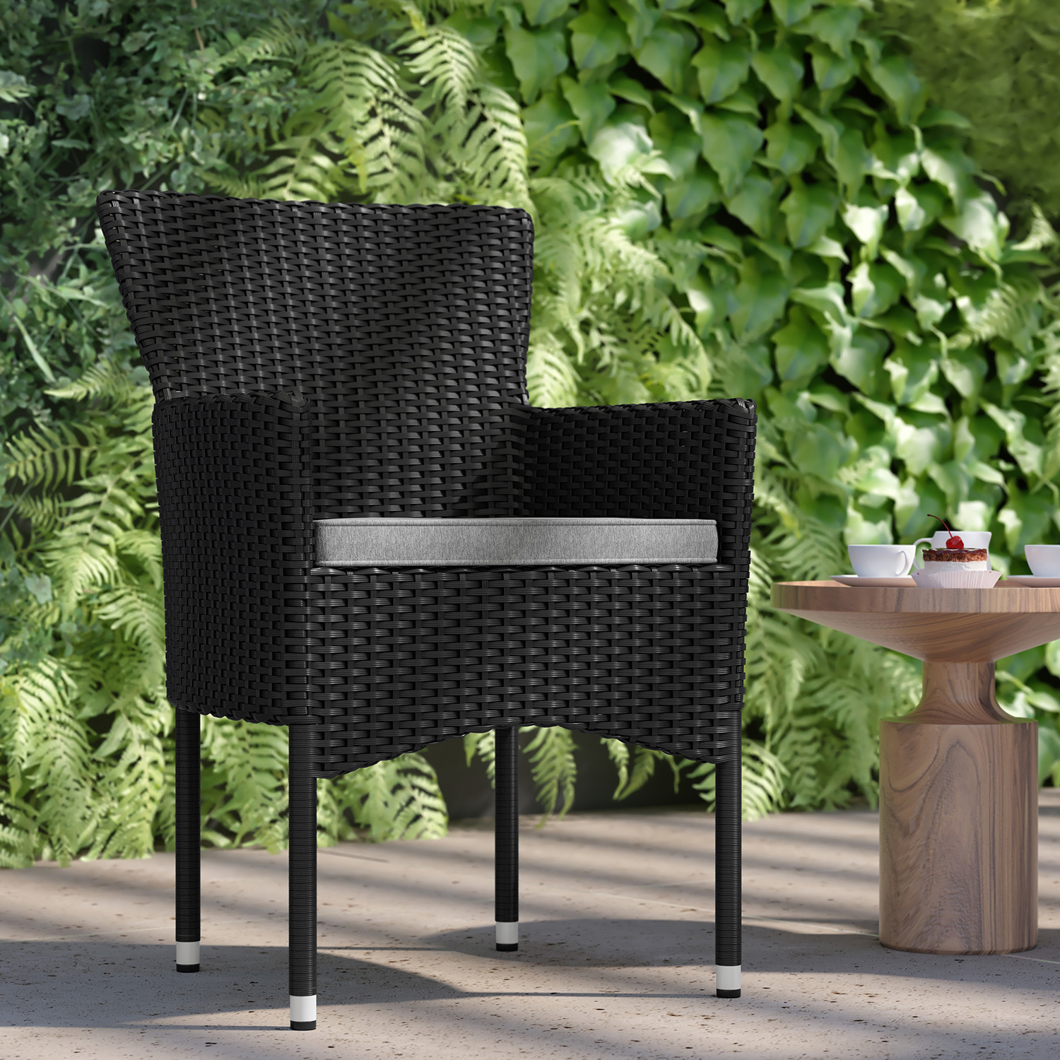 BLNK Maxim Modern Wicker Patio Arm Chairs Set of 2 - Black/Gray