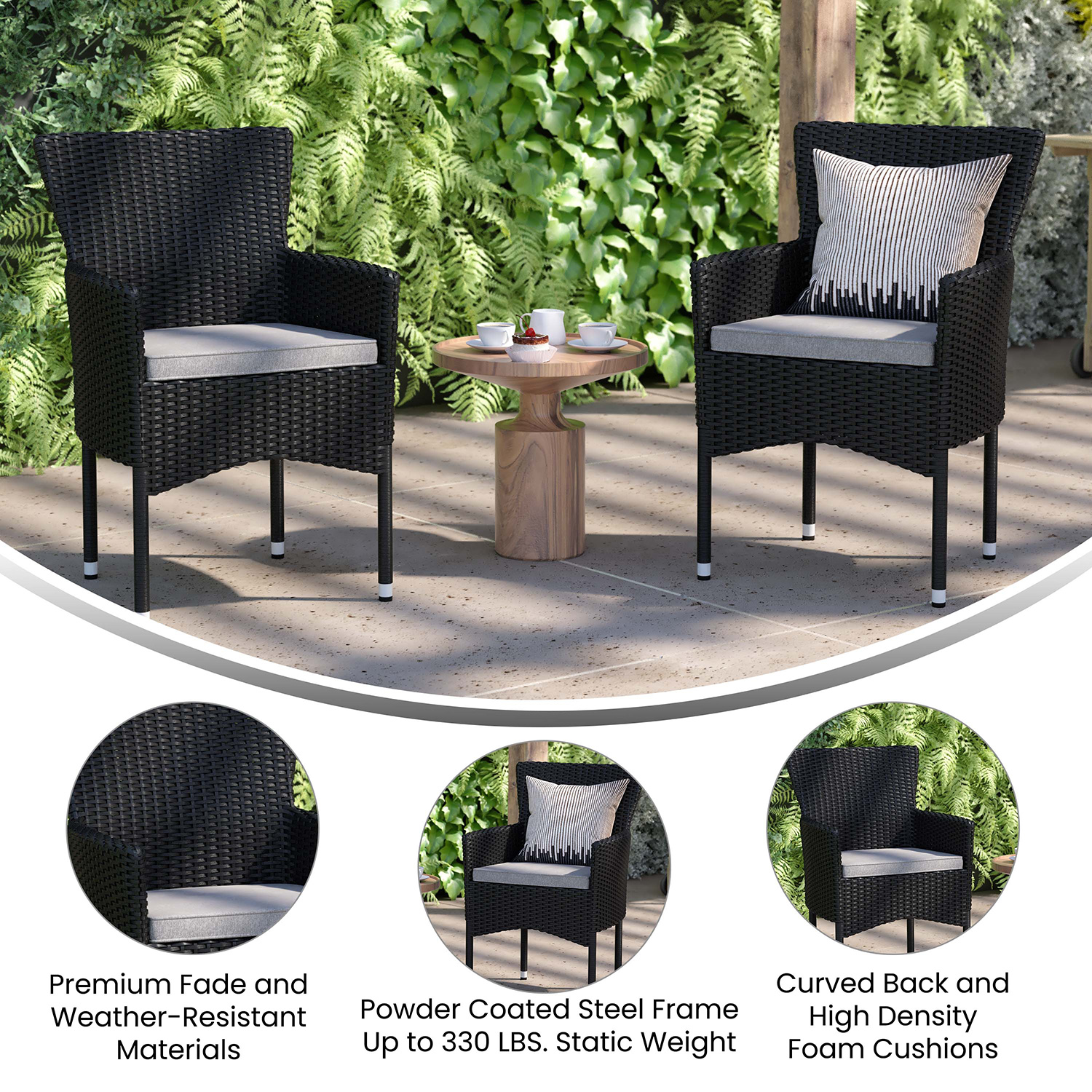 BLNK Maxim Modern Wicker Patio Arm Chairs Set of 2 - Black/Gray