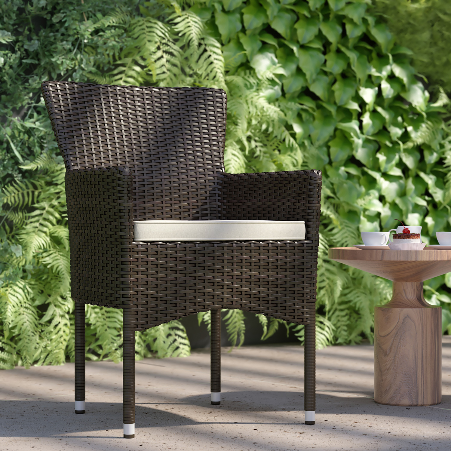 BLNK Maxim Modern Wicker Patio Arm Chairs Set of 2 - Espresso/Cream