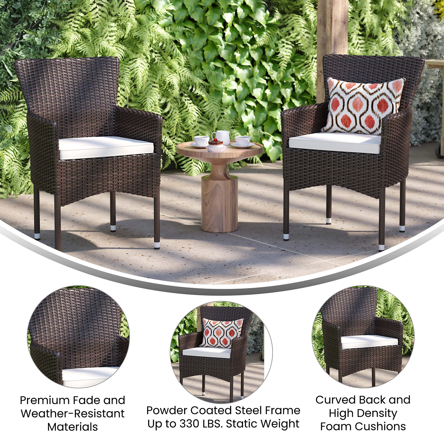 BLNK Maxim Modern Wicker Patio Arm Chairs Set of 2 - Espresso/Cream