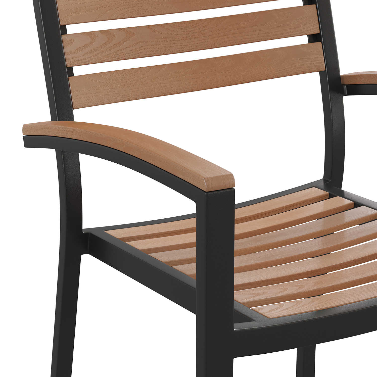 BLNK Lark Commercial Outdoor Black Aluminum Stackable Faux Side Patio Chairs Set of 2 - Teak