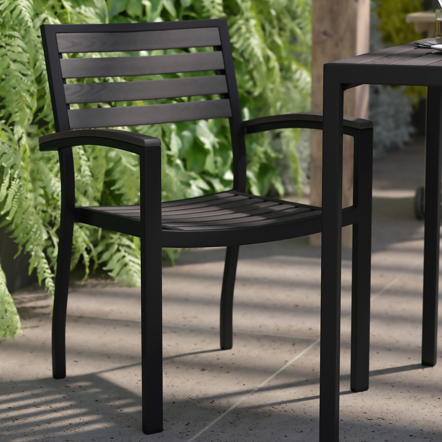 BLNK Lark Commercial Outdoor Black Aluminum Stackable Faux Side Patio Chairs Set of 2 - Gray Wash