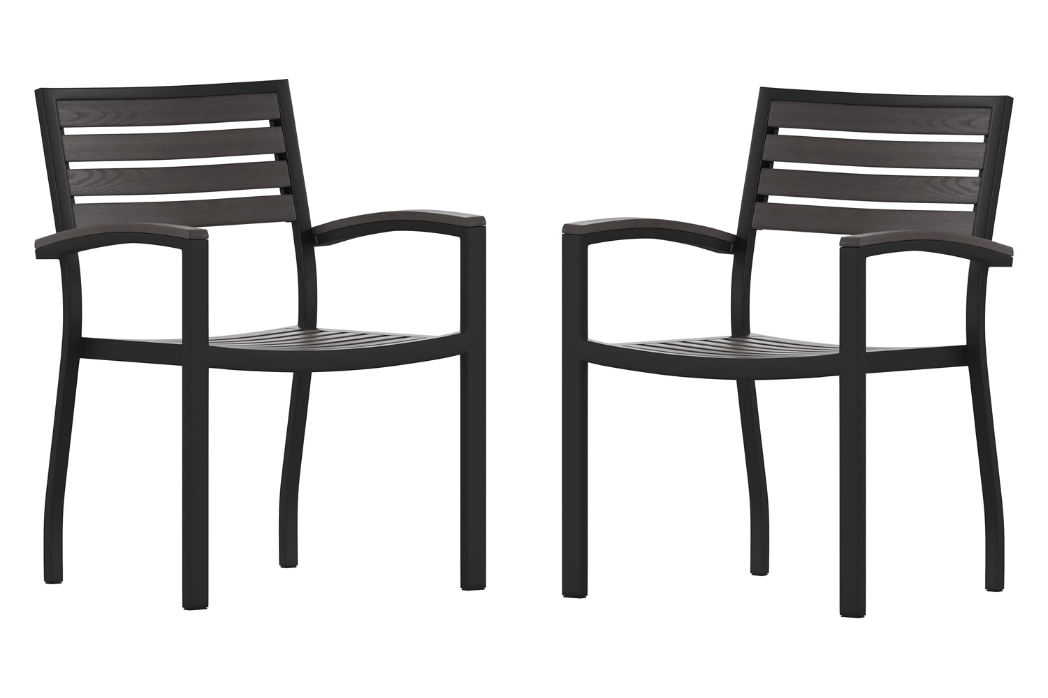 BLNK Lark Commercial Outdoor Black Aluminum Stackable Faux Side Patio Chairs Set of 2 - Gray Wash