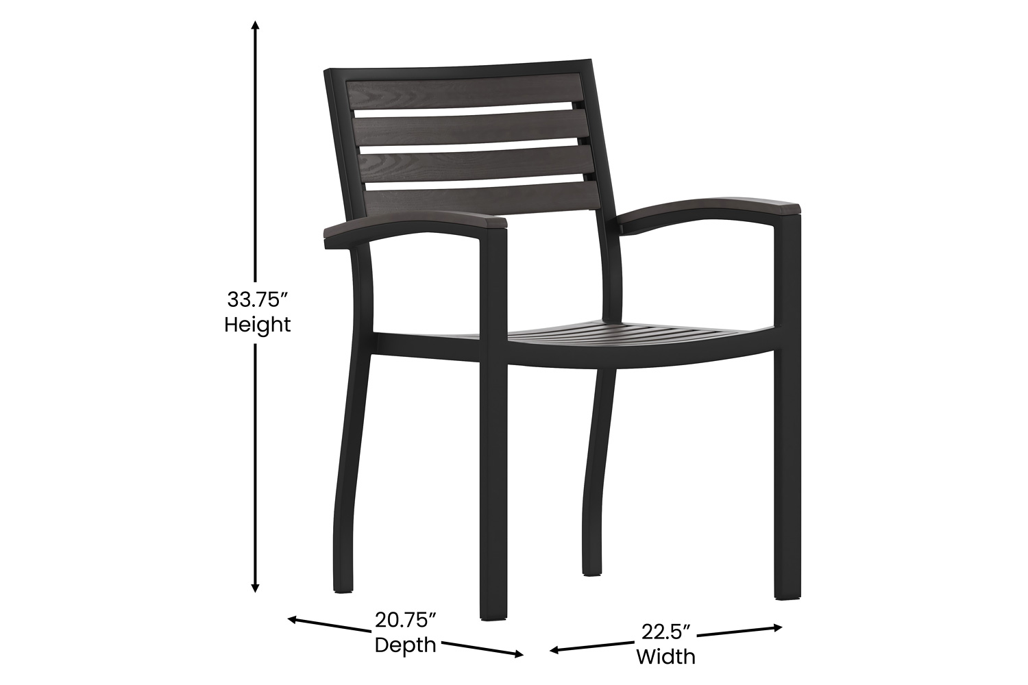 BLNK Lark Commercial Outdoor Black Aluminum Stackable Faux Side Patio Chairs Set of 2 - Gray Wash