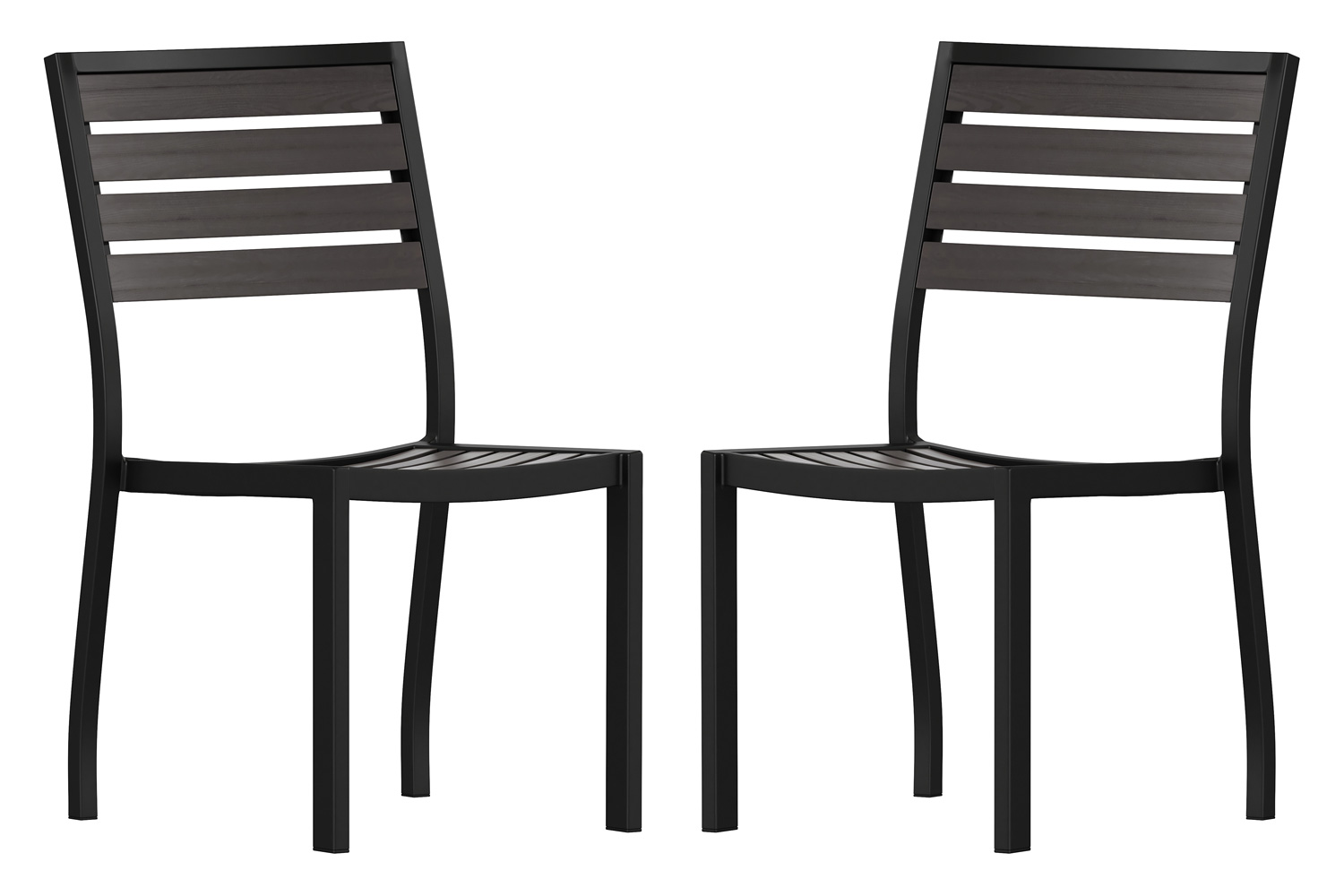 BLNK - Lark Outdoor Black Aluminum Stackable Faux Teak Side Chair Set of 2