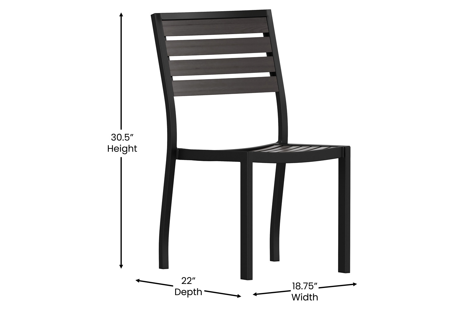 BLNK - Lark Outdoor Black Aluminum Stackable Faux Teak Side Chair Set of 2