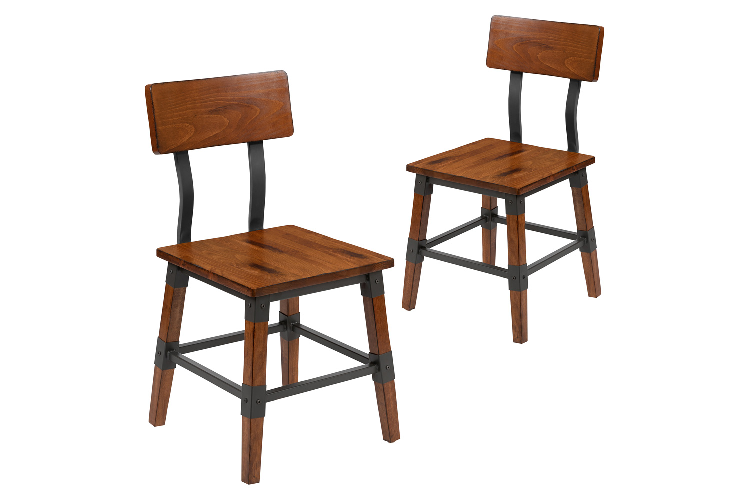 BLNK - Jackson Wood Rustic Antique Walnut Industrial Dining Chair 2 Pack